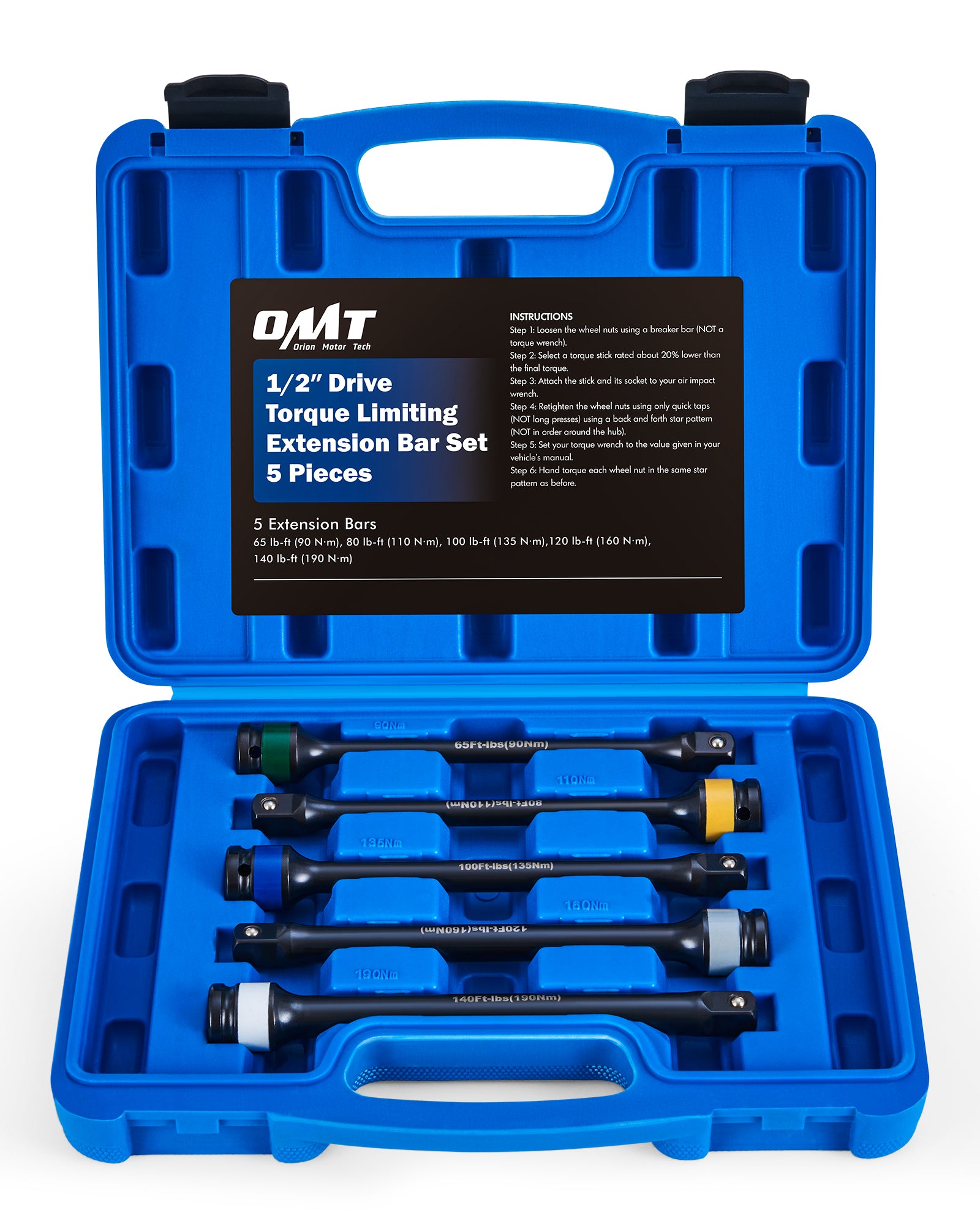 Orion Motor Tech 10pc 1/2" Drive Torque Extension Bar Set – Limiting Torque Sticks (Chrome-Moly Steel)