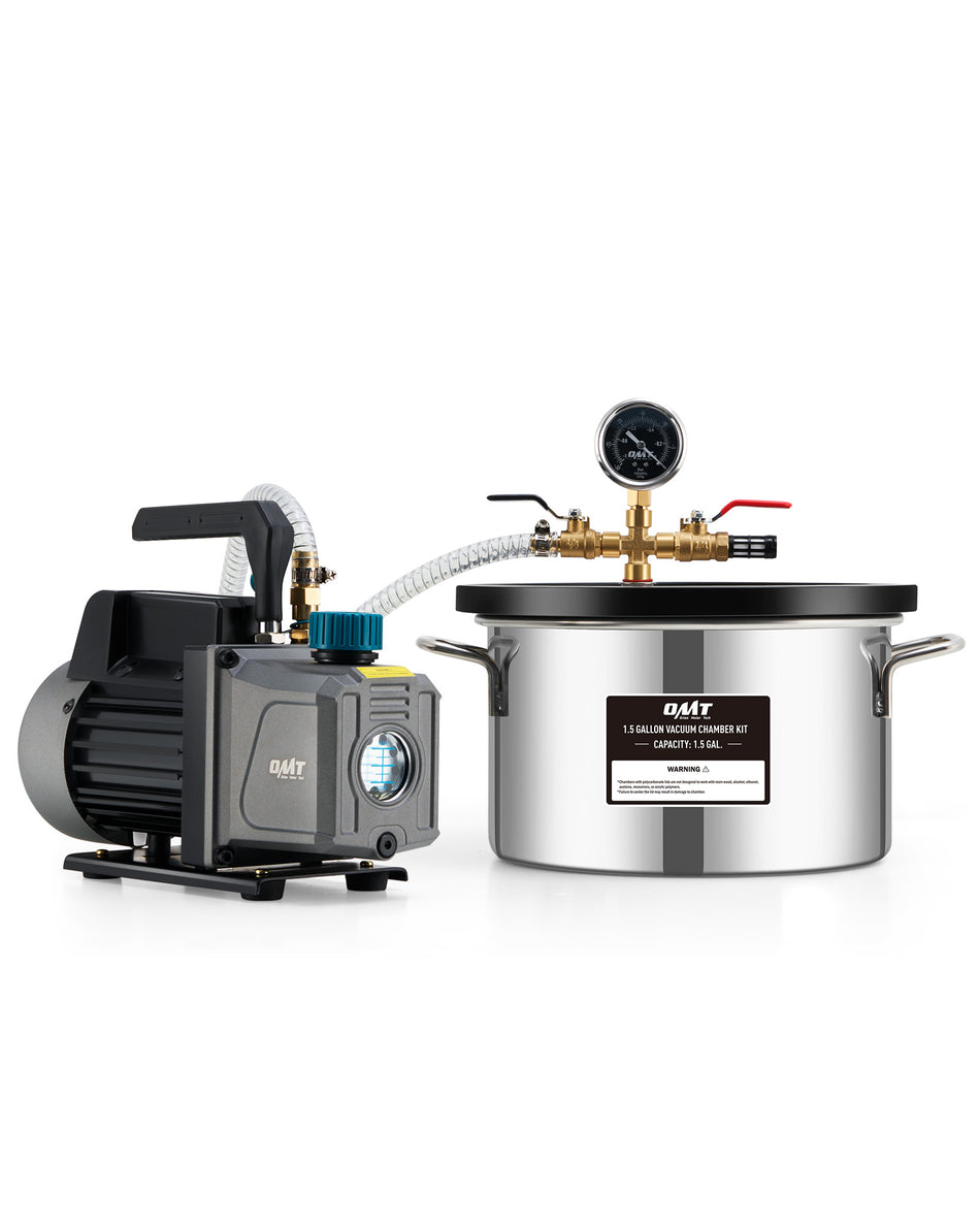 1.5 Gallon Vacuum Chamber and Pump, Epoxy Resin Degassing Kit w Gauge Hose Sealer Oil