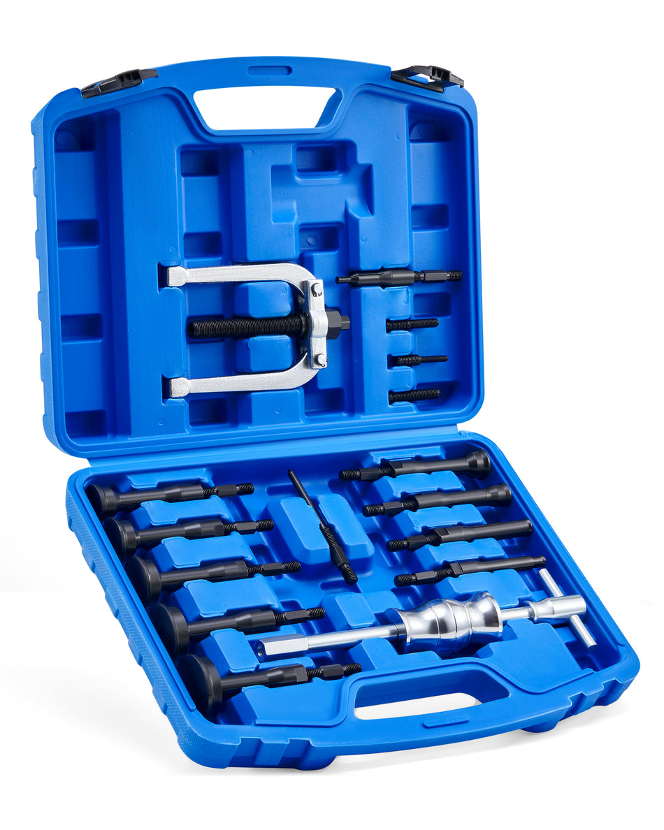 Blind Hole Collet Bearing Race and Seal Puller Extractor Kit, Slide Hammer Pilot Insert Inner Bearing Removal Tool Set, 16 Pieces