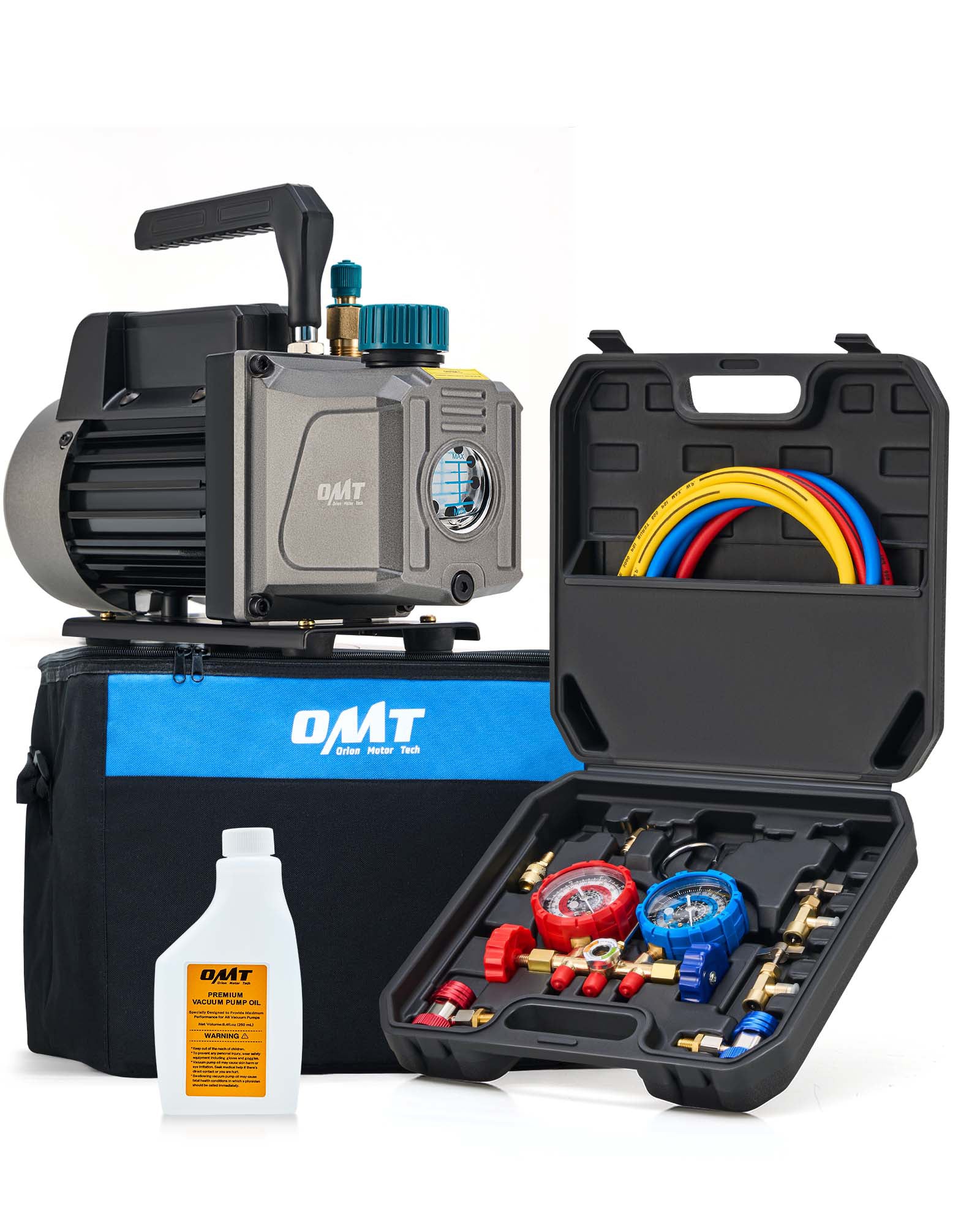 3.5 CFM HVAC Vacuum Pump & Manifold Gauge Set – AC Refrigeration Kit W/ Hoses, 110V, R134a/R22 Ready - View #2