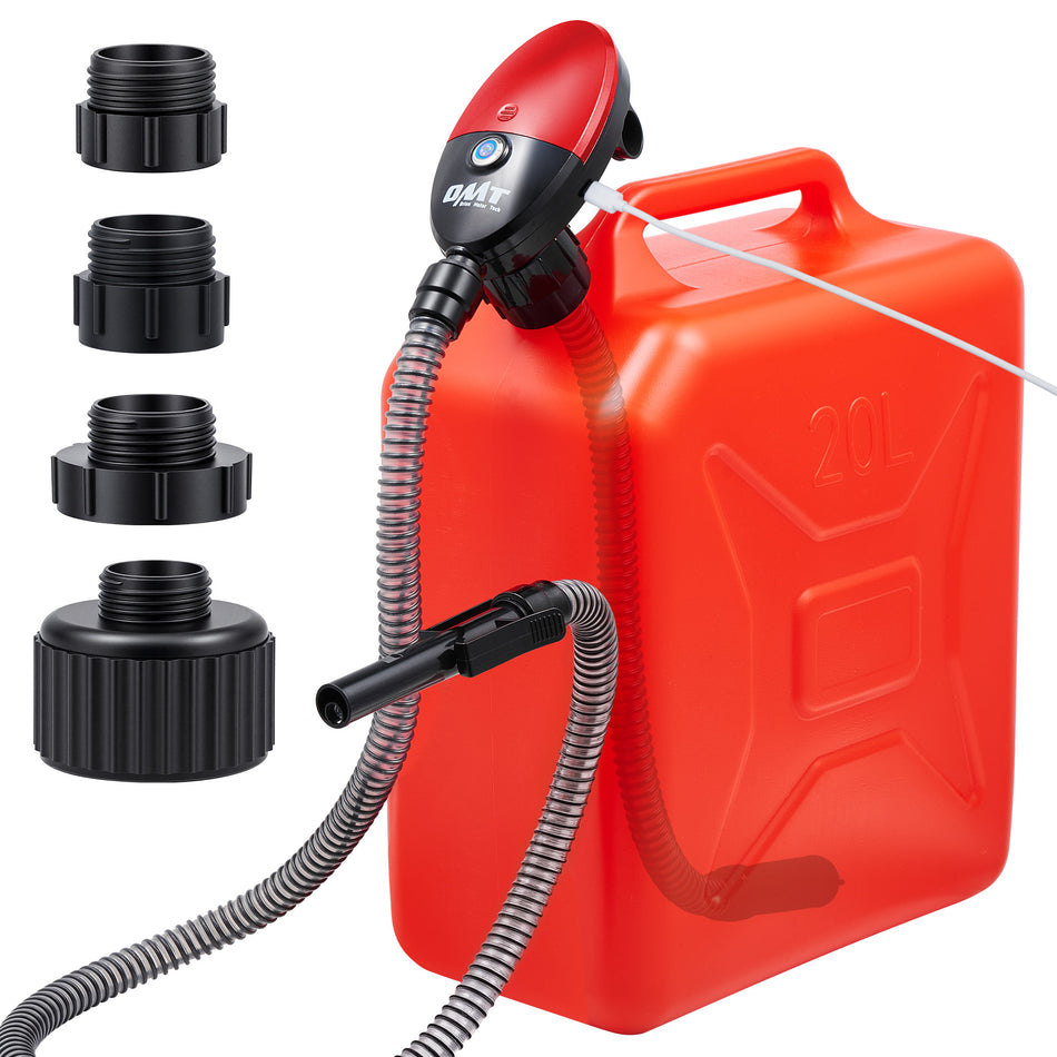 Fuel Transfer Pump, 3.2gpm Electric Gas Can Pump with 51" Hose Auto-Shutoff Sensor, USB-C & AA Battery Operated Portable Fuel Pump with 4 Adapters for Gasoline Diesel Kerosene, Red