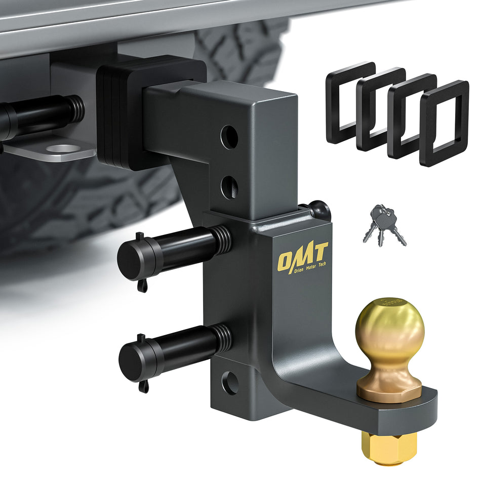 railer Hitch Ball Mount, Adjustable Tow Hitch for 2" Receiver with 2" Ball 9-1/2" Drop 8-1/4" Rise 8000 lb. Capacity, Heavy-Duty Drop Hitch with 3 Locking Hitch Pins for Truck Boat
