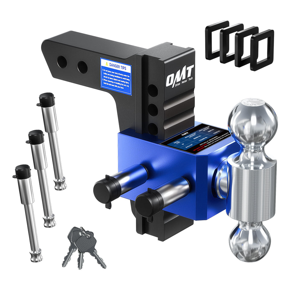 Adjustable Trailer Hitch, Heavy Duty Drop Hitch 2 inch Receiver, 6" Drop & Rise Hitch with 2" & 2-5/16" Balls, 360° Dual-Ball Mount with 12500 lb. Towing Capacity for Class III & IV