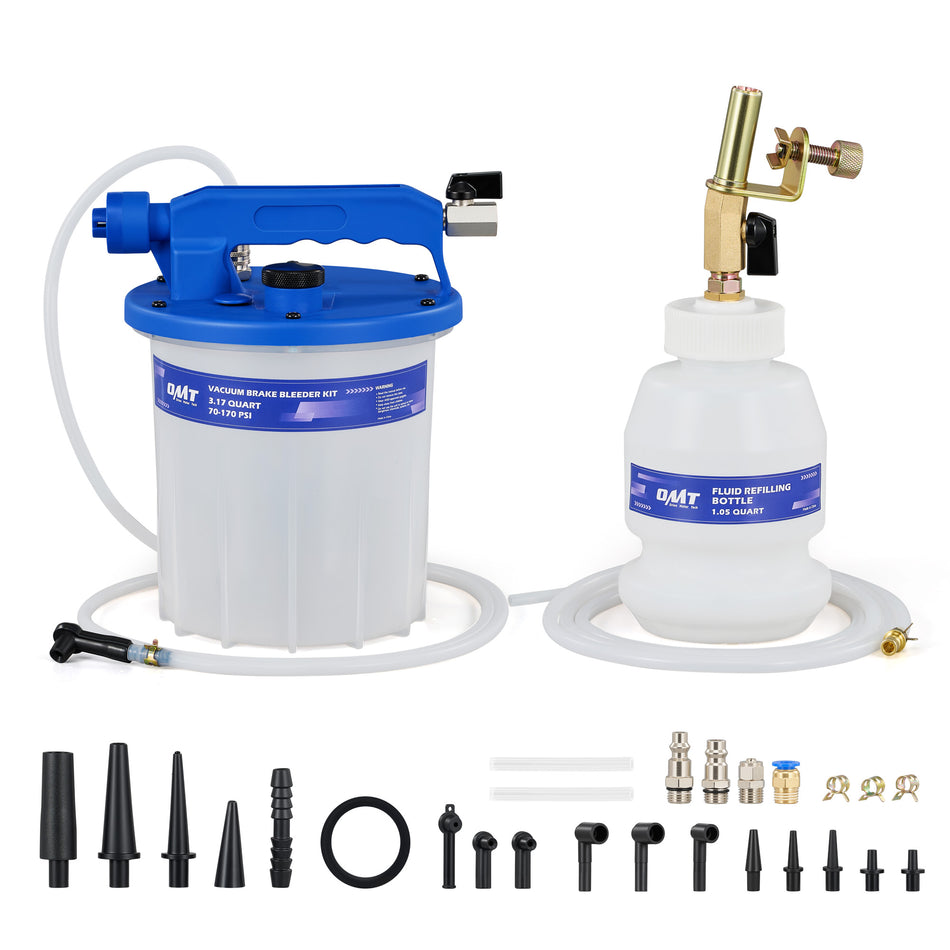 3L Vacuum Brake Bleeder Kit, Pneumatic Brake Fluid Bleeder Kit with 3.2 qt Brake Fluid Extractor 1L Refilling Bottle 20 Adapters, One Person Brake Bleed Fluid Pump Brake Bleeding Tool