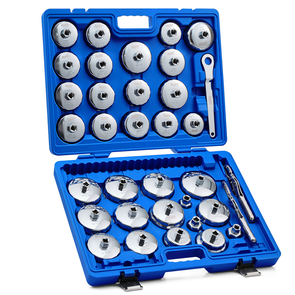 Oil Filter Wrench Kit, 37pc Oil Filter Socket Set with 32 1/2" Drive Sockets, 2 Chain Wrenches & Drive Wrench, Oil Filter Removal Tool Compatible with Volvo BMW Ford Toyota GM Honda