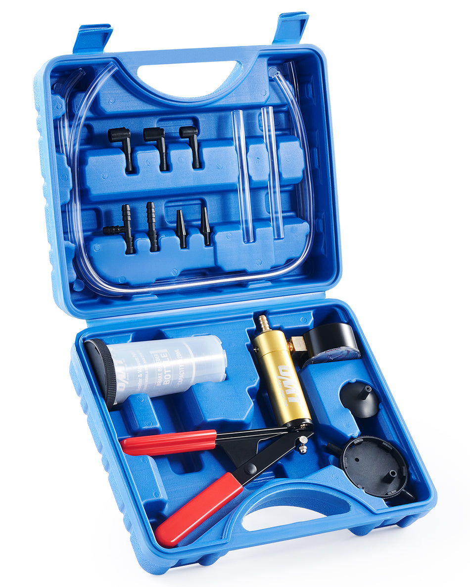 Brake Bleeder Kit with Hand Pump and Pressure Gauge, Hand Vacuum Pump with Brake Bleeder Bottle Adapters Case & Gloves