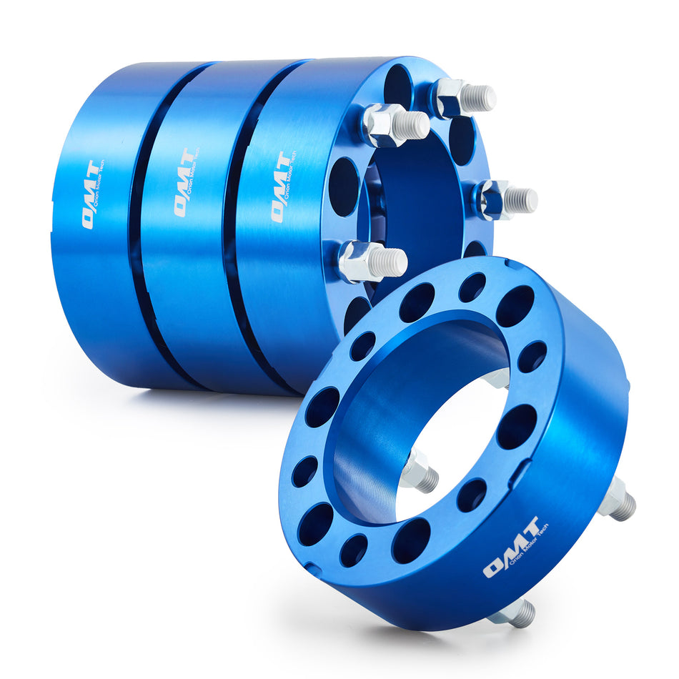 6x5.5 Wheel Spacers, 2 Inch Blue Wheel Spacer Kit with M14x1.5 Studs