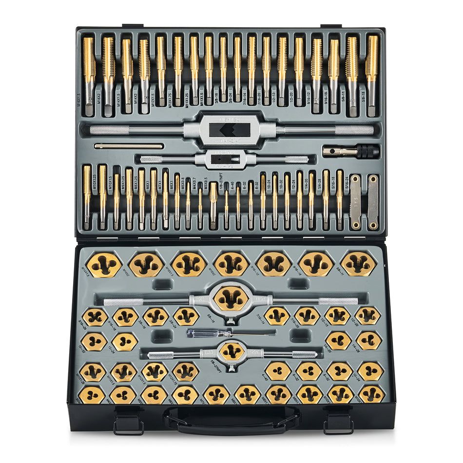 86pc Tap and Die Set in SAE and Metric, Titanium Coated Steel Tap Set and Die Tool Set