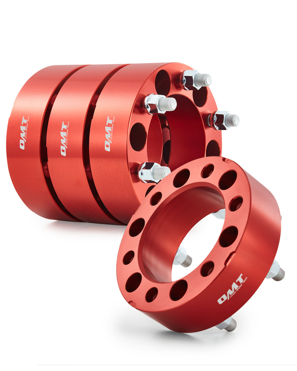 6x5.5 Wheel Spacers, 2 Inch Red Wheel Spacer Kit with M14x1.5 Studs