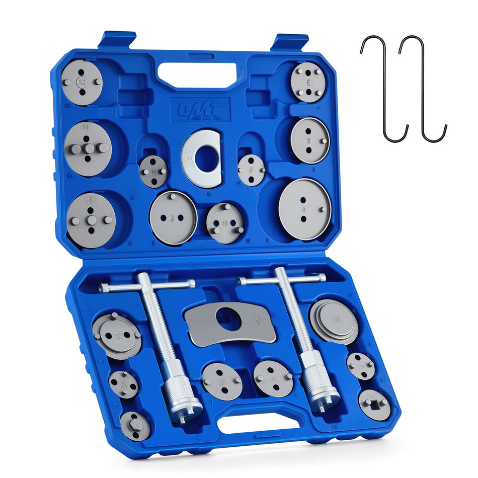 24pc Brake Caliper Compression Tool Set, Heavy Duty Brake Piston Compressor Tool and Wind Back Tool Kit for Brake Pad Replacement, Universal Disc Brake Caliper Tool Set with Blue Case