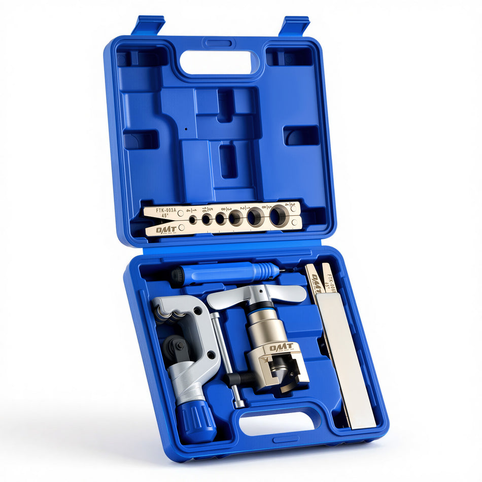 HVAC Flaring Tool Kit, Magnetic Height Limit 1/4"-3/4" & 6-19 mm Tube Flare Tools for 45° Eccentric Single Flares, Tubing Flaring Tool Kit with Tube Cutter Deburring Tool