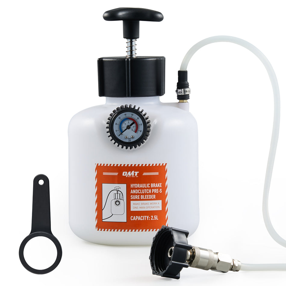 2.5L Pressure Brake Bleeder with Hose and European Adapter, Manual Brake Fluid Pressure Bleeder