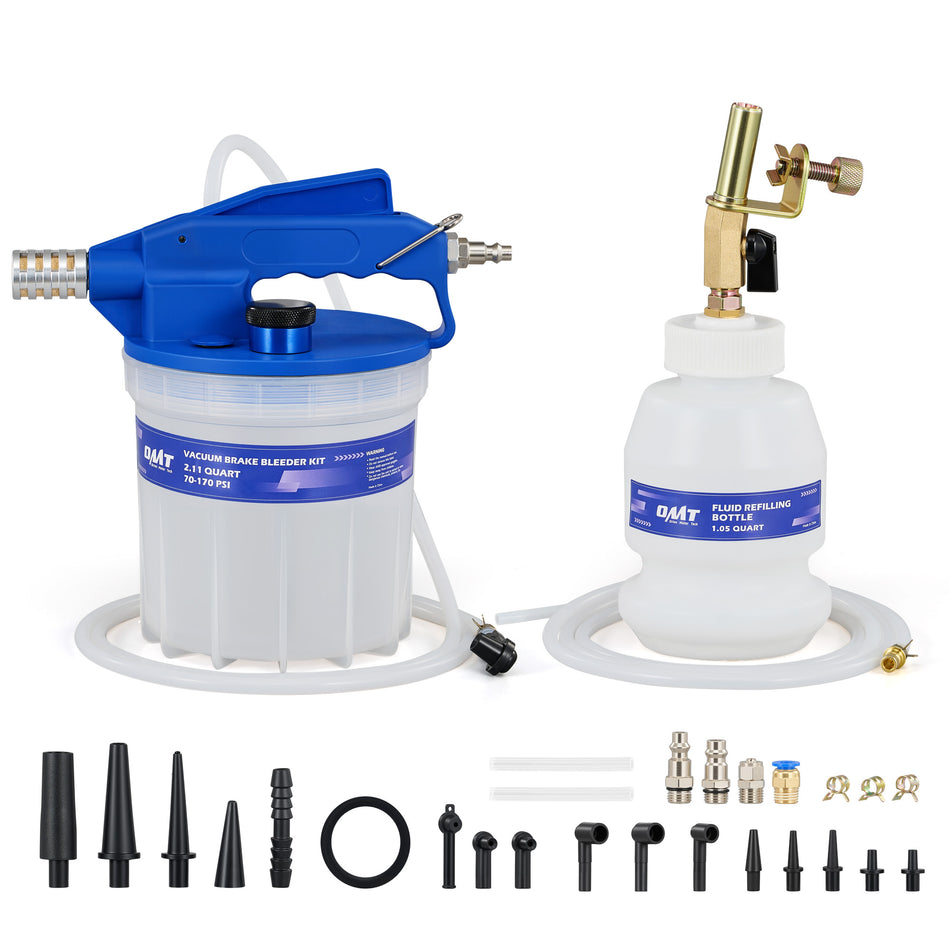 2L Vacuum Brake Bleeder Kit, Pneumatic Brake Fluid Bleeder Kit with 2.1 qt Brake Fluid Extractor 1L Refilling Bottle 19 Adapters, One Person Brake Bleed Fluid Pump Brake Bleeding Tool