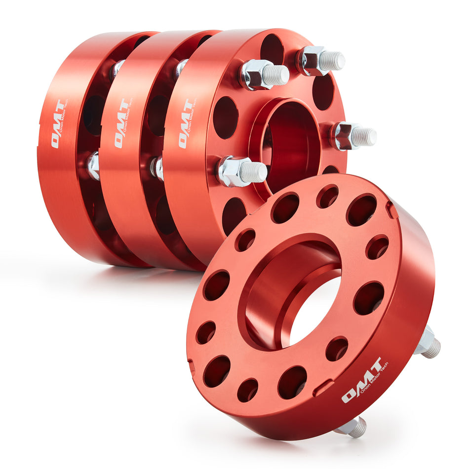 6x5.5 Wheel Spacers, 1.5 Inch Red Wheel Spacer Kit with M14x1.5 Studs