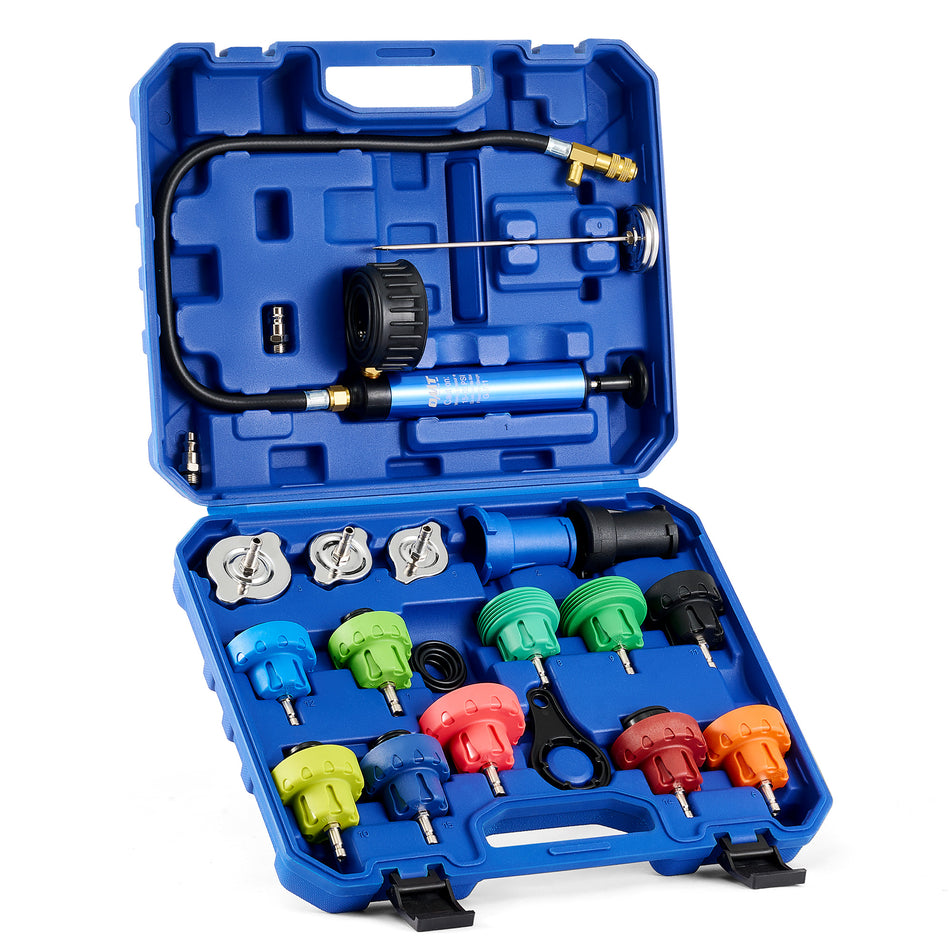 Coolant Pressure Tester Kit, 19pc Radiator Pressure Tester Kit with 15 Radiator Adapters & Wrench