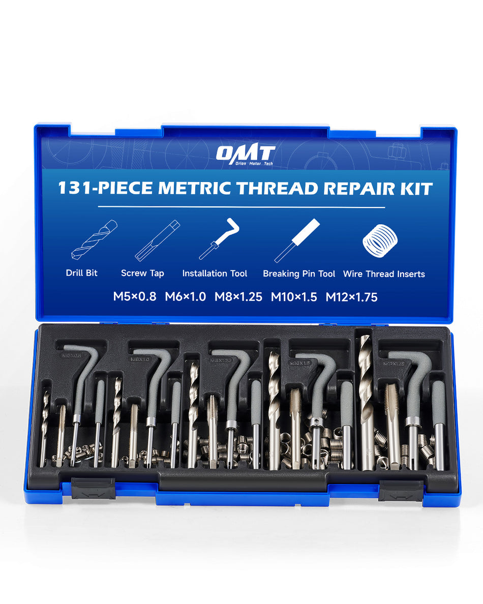 Thread Repair Kit, 131pc Metric Helicoil Repair Kit with HSS Drill Bits Thread Inserts Taps Breakoff Installation Tools