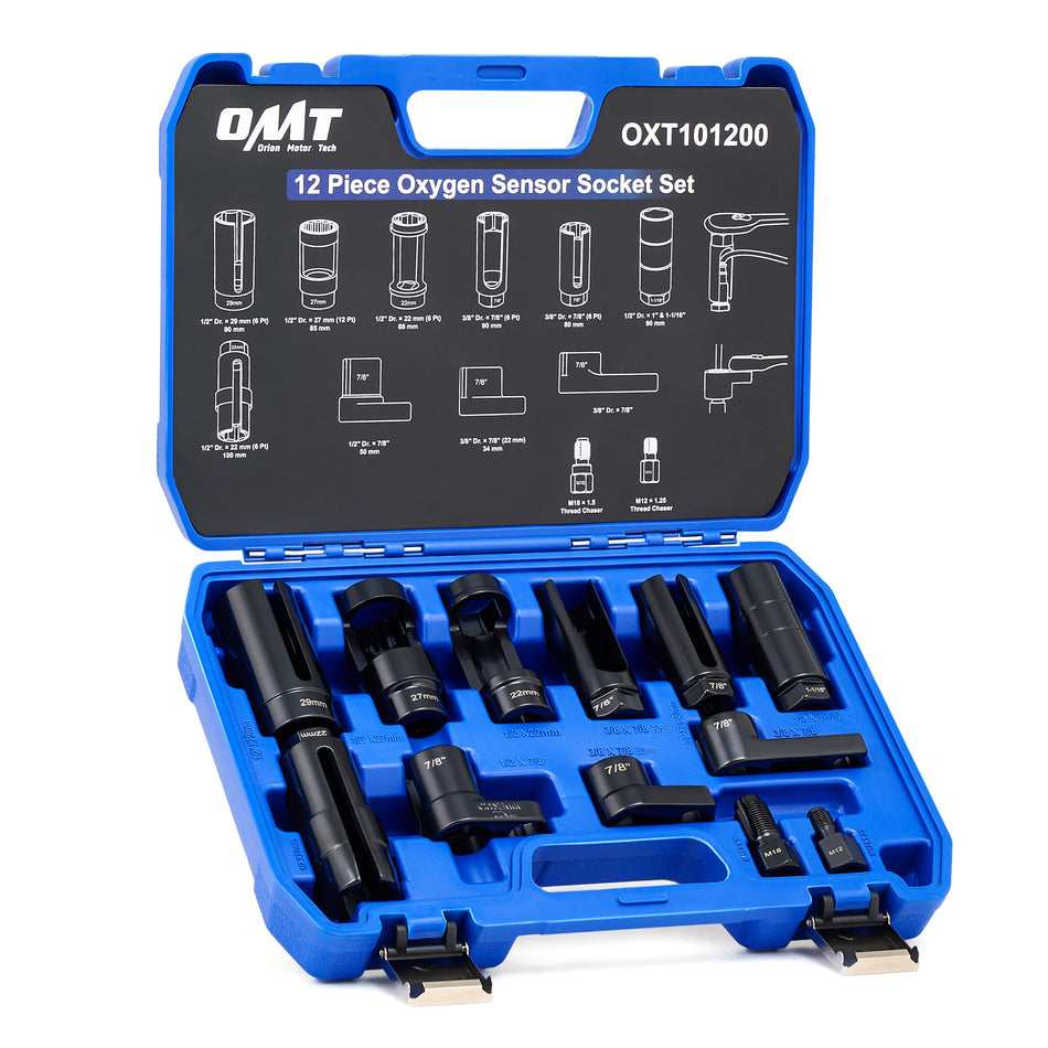 12pc Oxygen Sensor Socket Set, O2 Sensor Removal Tool and Thread Chaser Set