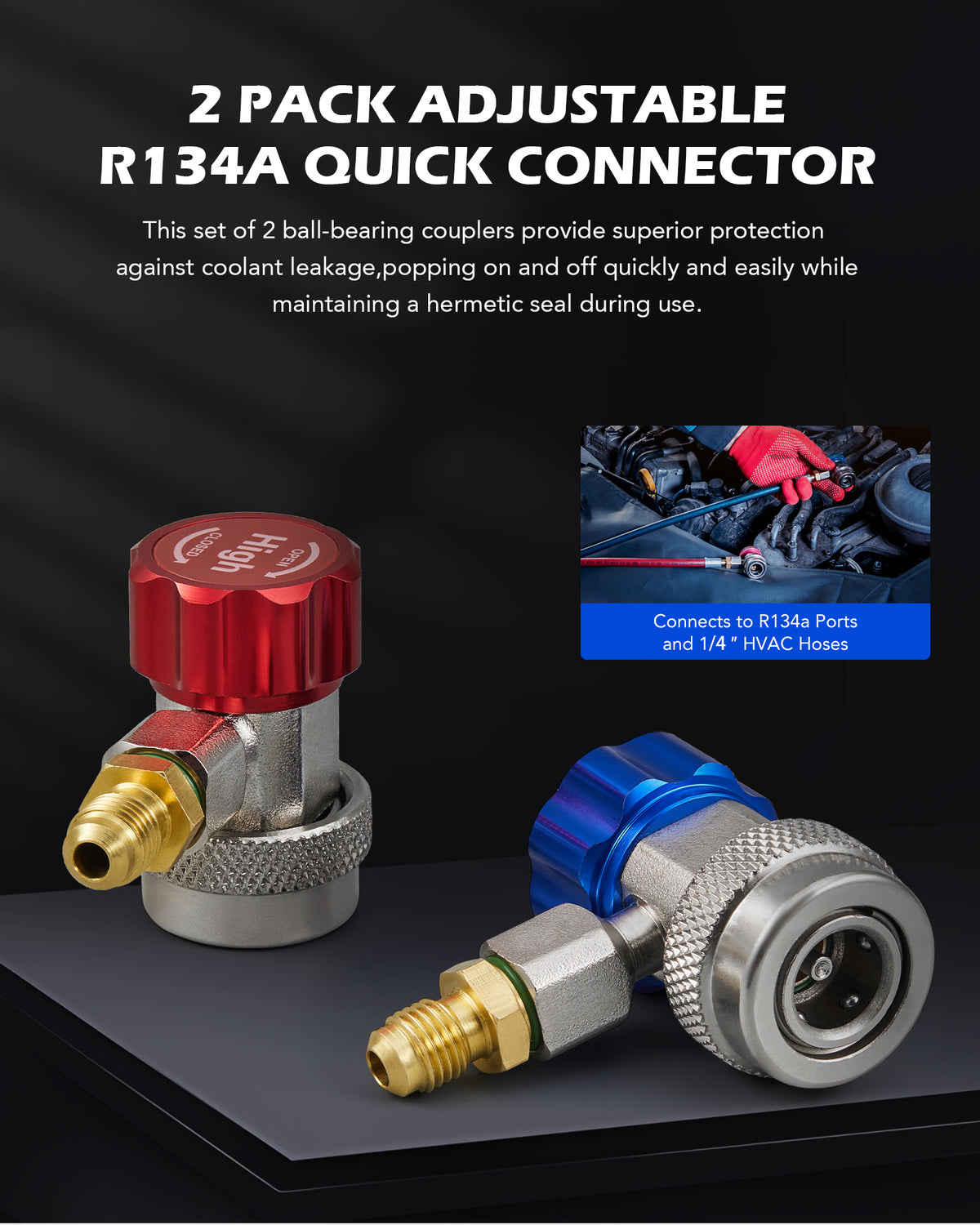 Rapid Adapter R134a Quick Coupler Adapter, Adjustable R134a Adapters and AC Hose Fit ...