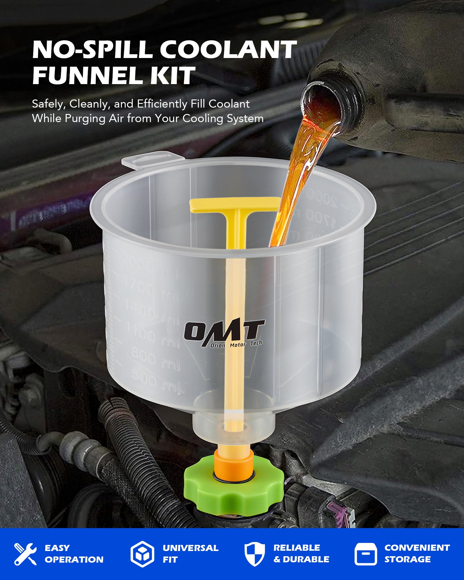 Radiator funnel coolant fill illustration