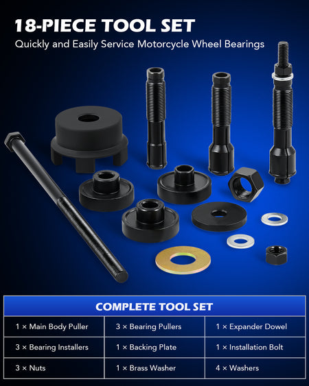 Wheel Bearing Puller Tool Kit Compatible with Harley Davidson Motorcycles, Wheel Bearing Remover Installer Tool Set for 0.75" 1" 25mm Bearings