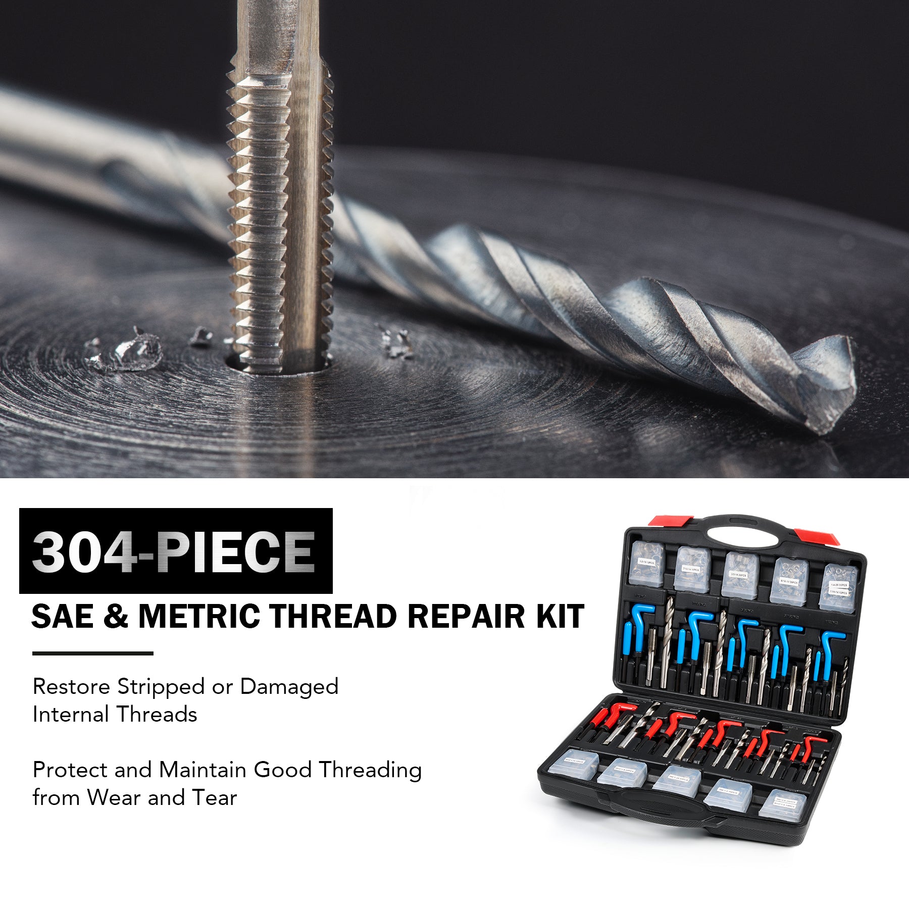 WINMAX 48-Piece SAE & Metric Thread Restorer Kit – Re-thread And Repair Damaged Bolts