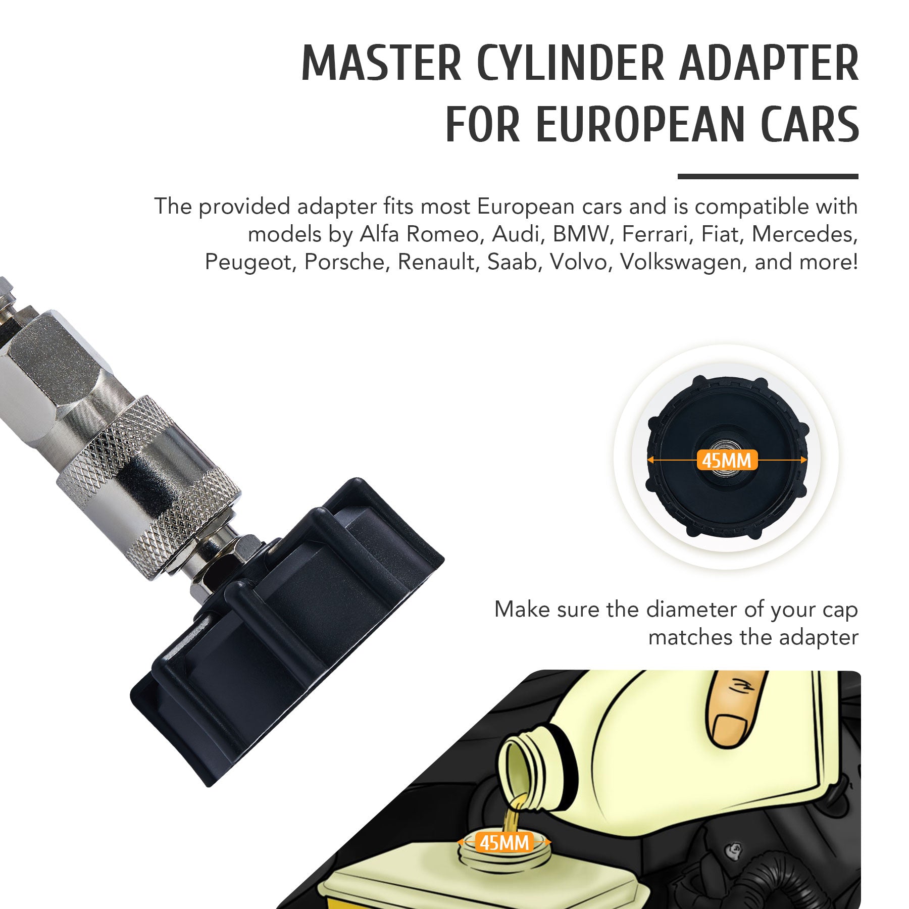 2.5L Pressure Brake Bleeder with Hose and European Adapter, Manual Brake Fluid Pressure Bleeder