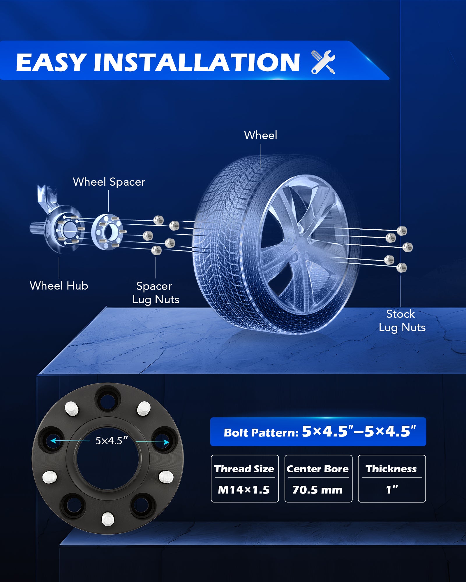 4pcs 5x4.5 Hubcentric Wheel Spacers 1 inch 70.5mm Bore with M14x1.5 Studs Compatible with 2015-2022 Ford Mustang EcoBoost 2020-2022 Explorer, 25mm Hub 5x114.3 Wheel Spacer Kit