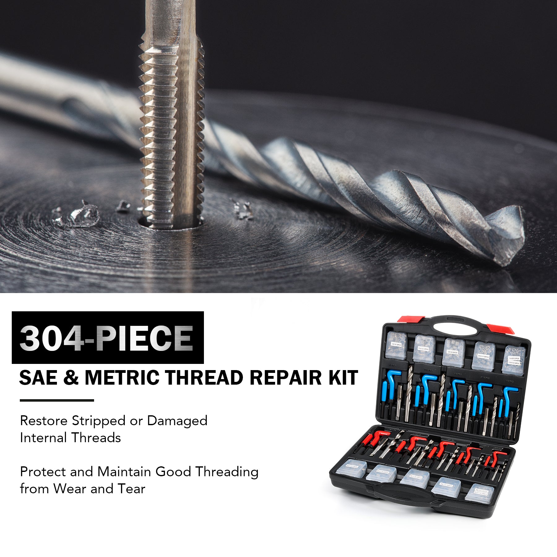 Thread Repair Kit, 304pc SAE and Metric Helicoil Repair Kit - OMT
