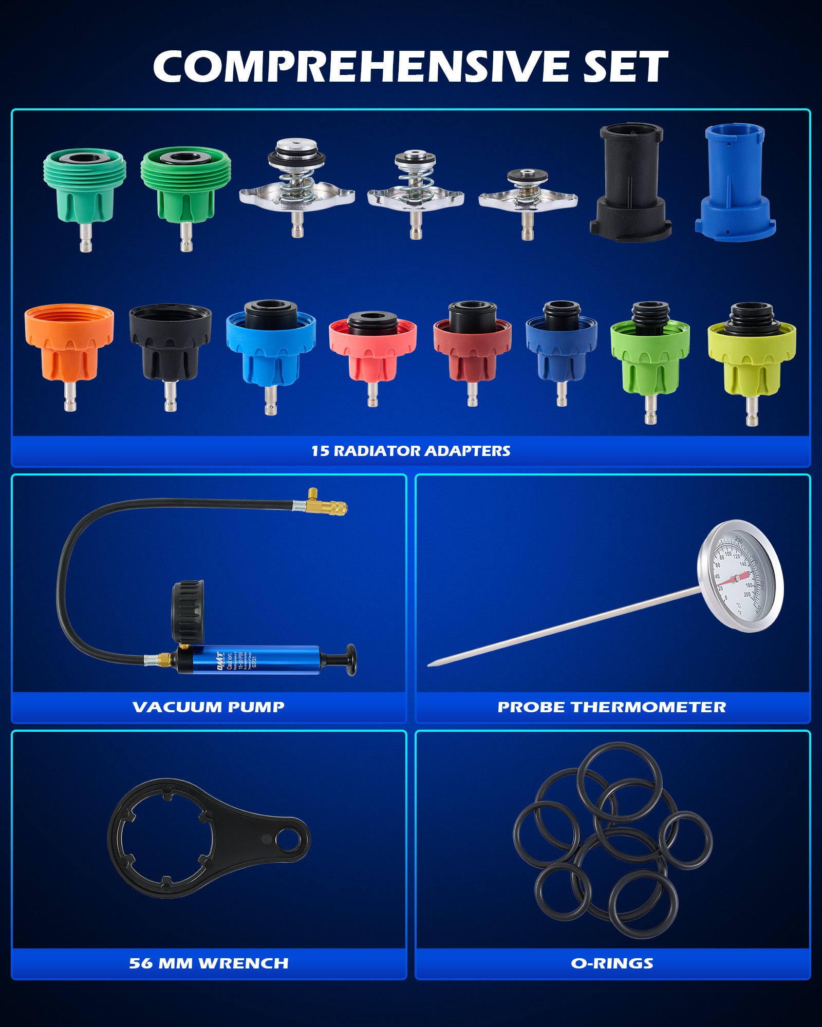 Kit Tester Pressione Radiatore Orion Motor Tech | 31 Pezzi | Con 23 Adattatori | Per Auto - Foto 2