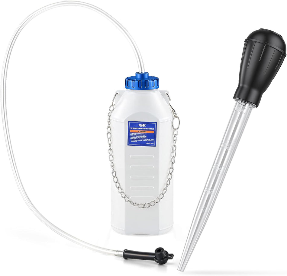 Brake Bleeder Kit, 1L Brake Bleeder Bottle with 30 ml Fluid Extractor, 27 in Hose & Steel Chain, One-Person Brake Bleeding Tool Kit for Cars Motorcycle ATV
