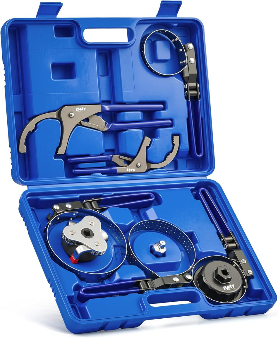 Oil Filter Wrench Set, 9 Piece Oil Filter Removal Tool Kit with Adjustable Oil Filter Wrenches 2-3/4" to 5-1/4", 9" & 12" Pliers, 1/2" to 3/8" Adapter, Universal 3-Jaw Removal Tool