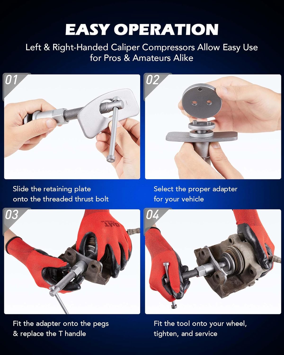 Orion Motor Tech 24pcs Brake Caliper Tool, Heavy Duty Brake Caliper Compression Tool Caliper Piston Tool for Brake Pad Replacement Reset, with Thrust Bolt Assemblies Retaining Plates 18 Disc Adapters