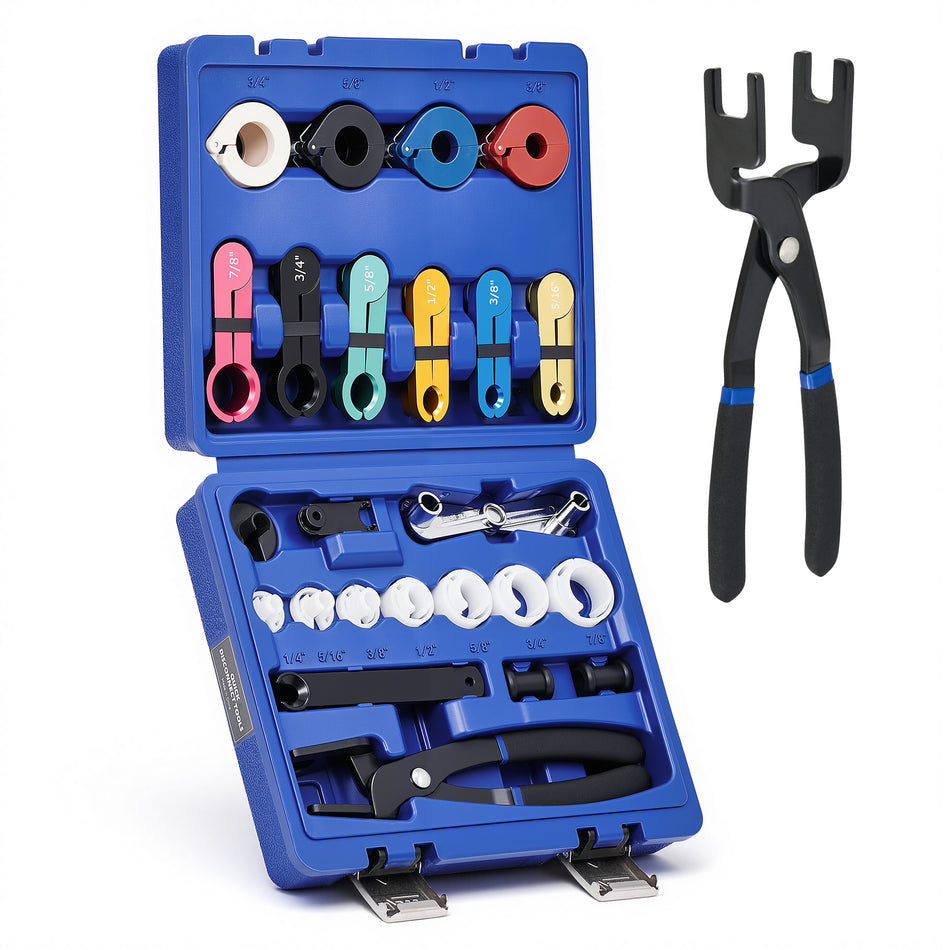26pc Master Quick Disconnect Tool Kit, Fuel Line Disconnect Tool Set with Fuel and AC Disconnect Pliers, Fuel Line Removal Tool Set for AC Fuel & Transmission Systems, Blue