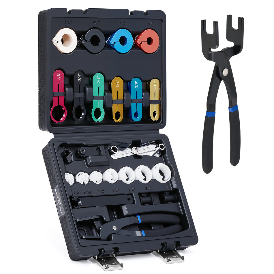 26pc Fuel Line Disconnect Tool Set, Master Quick Disconnect Tool Kit with Fuel and AC Disconnect Pliers, Fuel Line Removal Tool Set for AC Fuel & Transmission Systems, Black