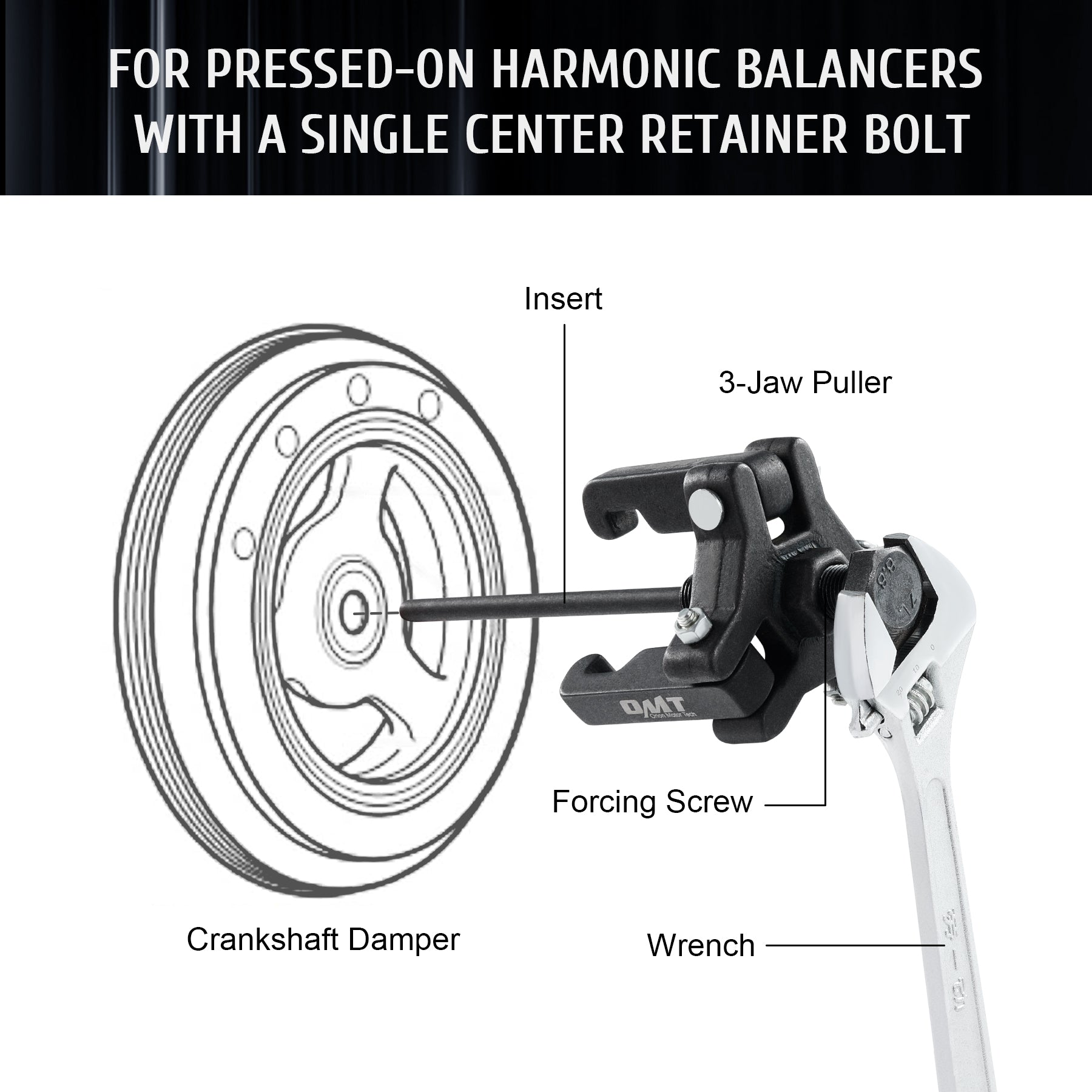 Harmonic Balancer Puller Kit, Adjustable 3 Jaw Puller Tool Set for Removing  Harmonic Dampers and Balancers with Push Bolt 4 Forcing Rods Compatible
