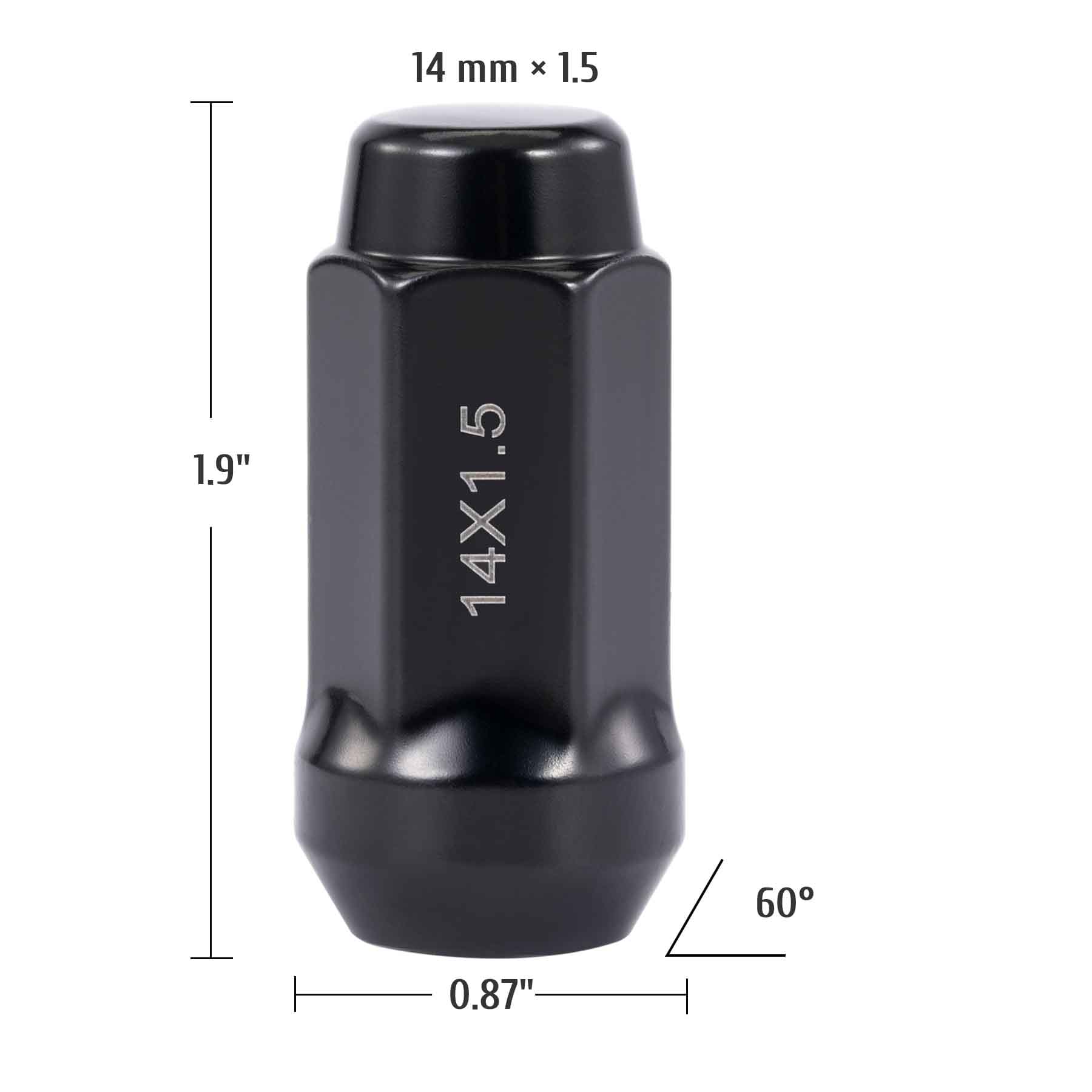 M14x1.5 Wheel Lug Nuts w 60 Degree Conical Tapered Acorn Seat, 24pcs