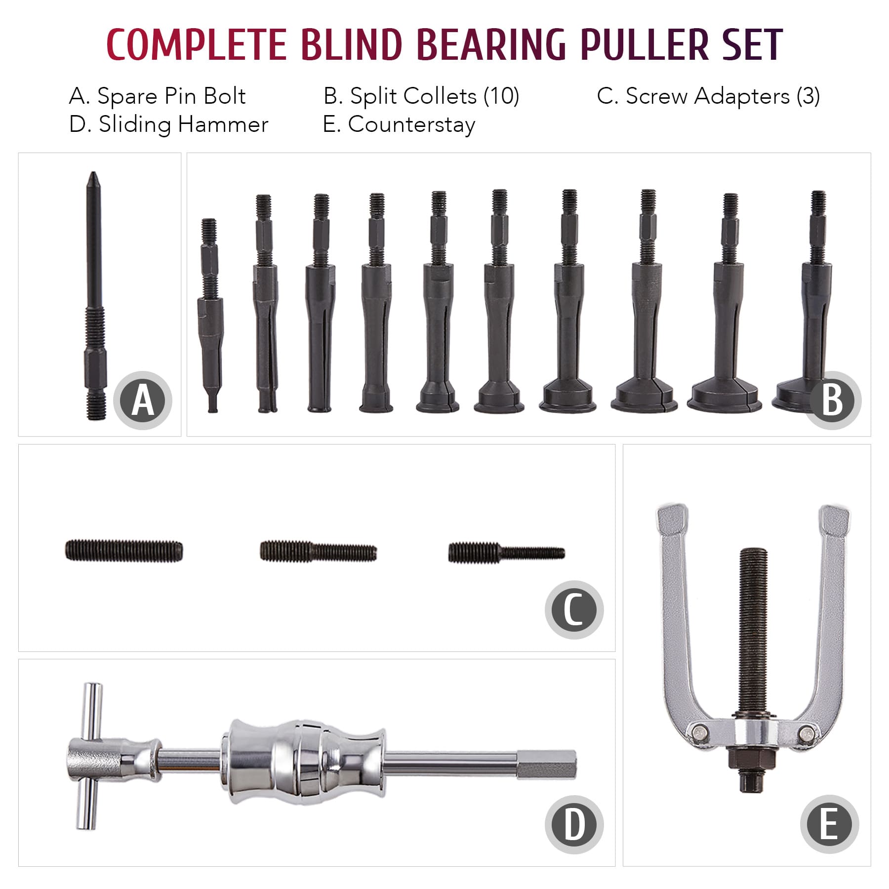 16pcs Blind Hole Collet Bearing Race and Seal Puller Extractor, Slide  Hammer Pilot Insert Inner Internal Bearing Removal Tool Set