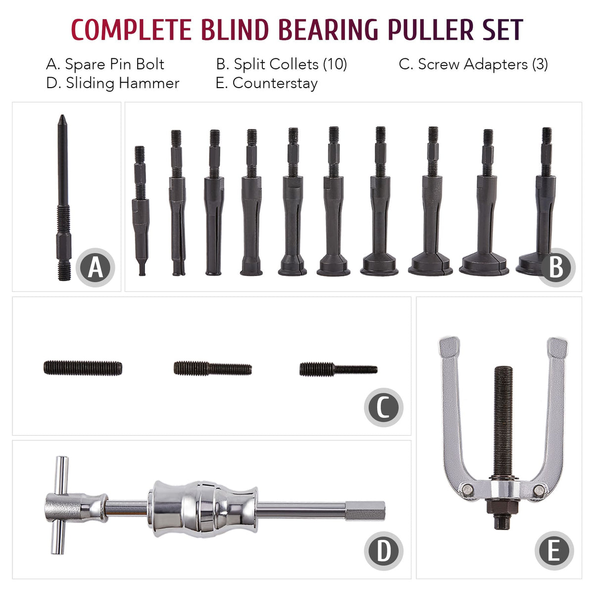 Complete Blind Bearing Puller Set