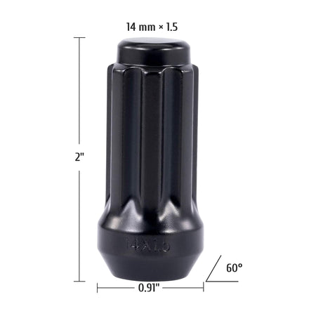 M14x1.5 Wheel Lug Nuts Black Dimensions