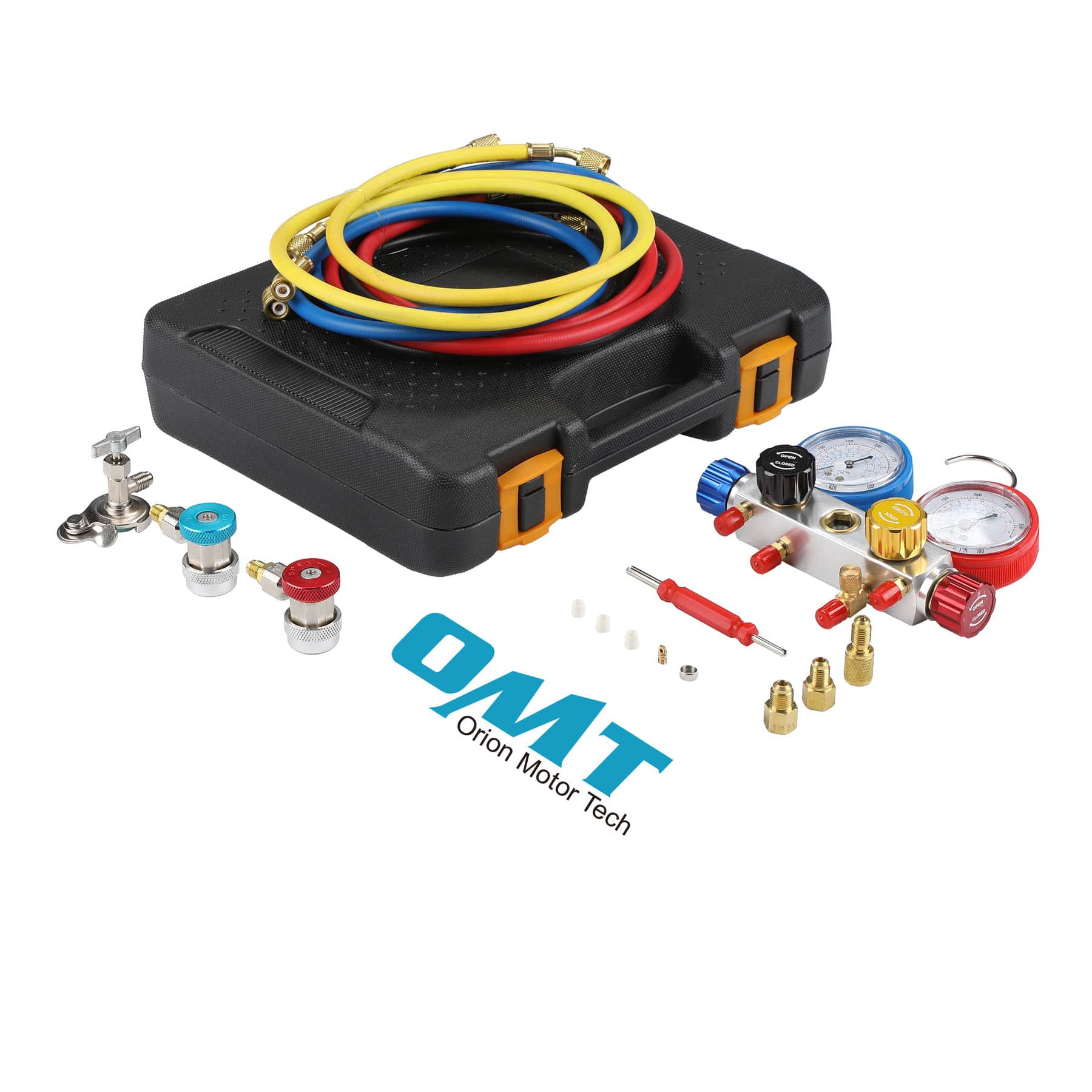 OMT AC R1234YF R134A Gauge Set, Automotive 4 Valve Manifold Gauge