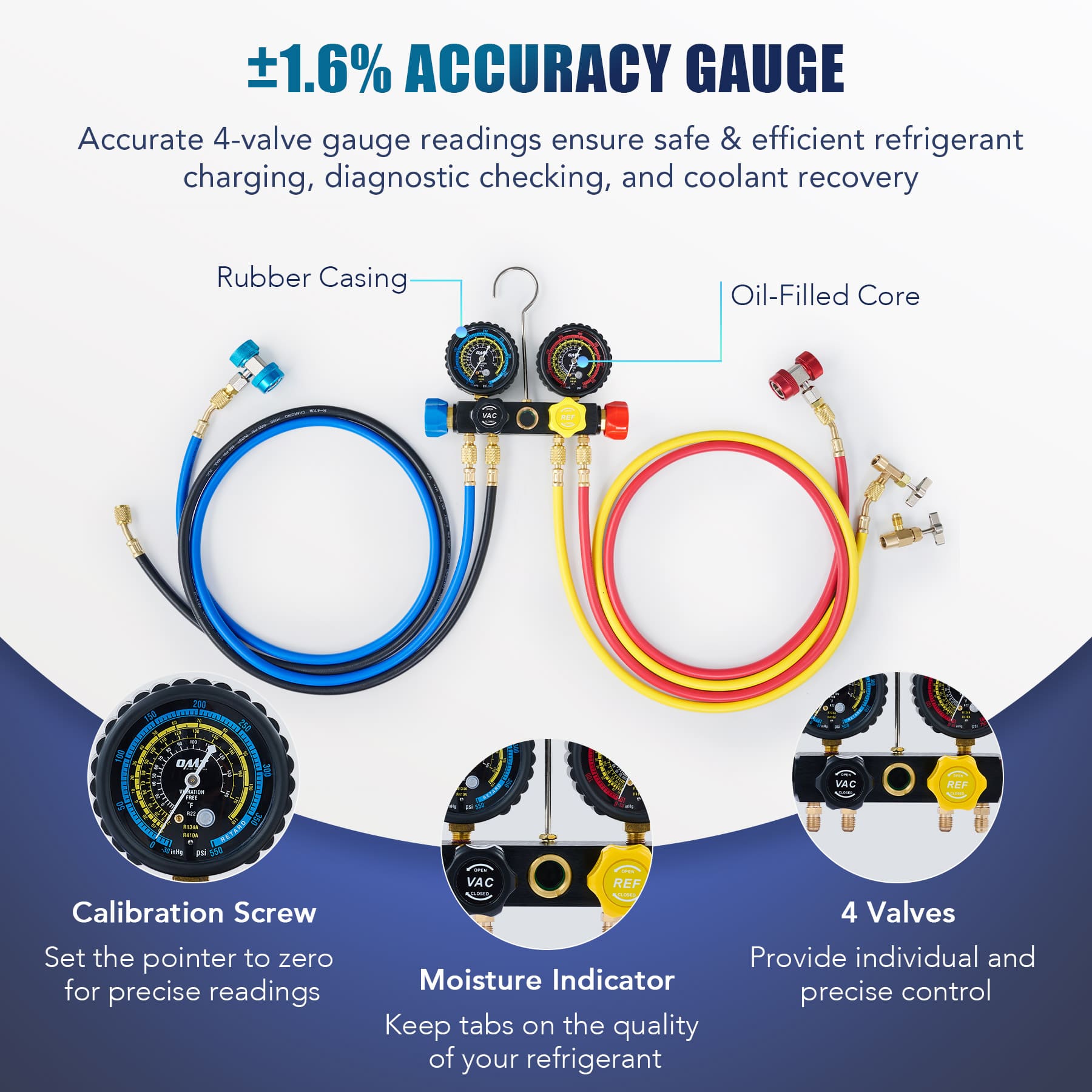4CFM AC Refrigeration Service Kit With Gauges 4CFM 1/3HP HVAC Vacuum ...