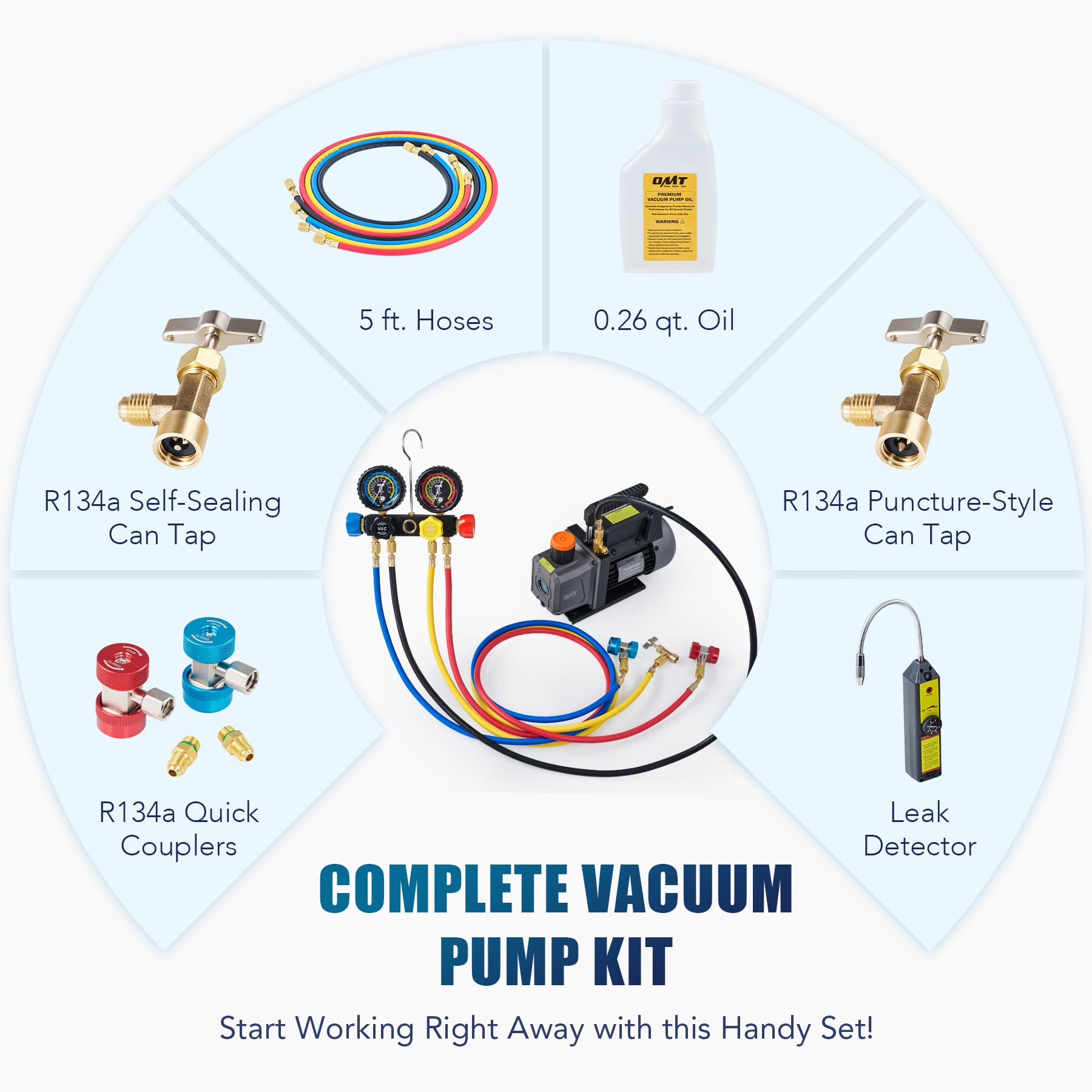 4 CFM 1/3 HP Air Vacuum Pump Kit With Manifold Gauge Set & Leak Detector For AC Refrigeration