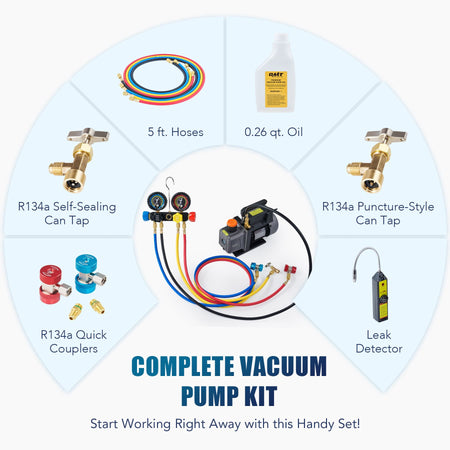 1/3 HP 4 cfm HVAC Vacuum Pump Manifold Gauge Kit with Leak Detector