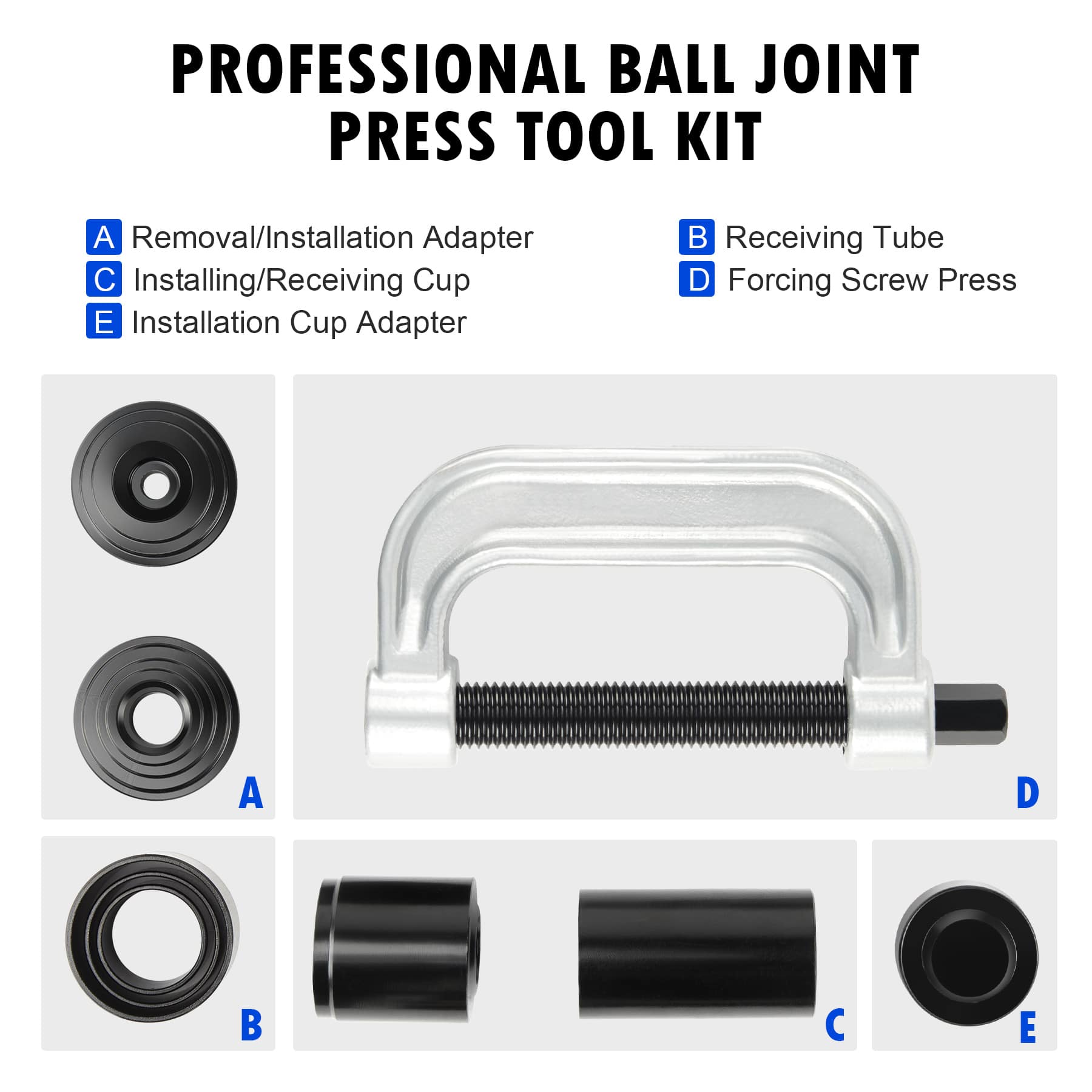 professional ball joint press tool kit with 4-wheel drive adapters