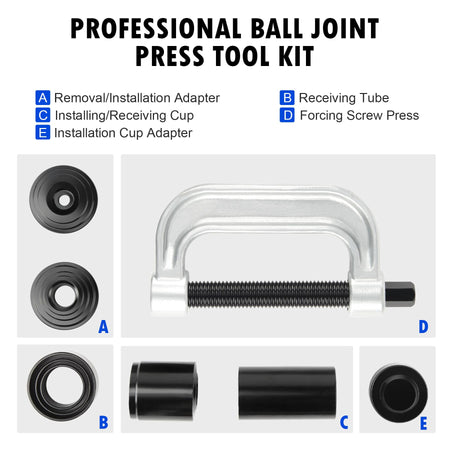 professional ball joint press tool kit with 4-wheel drive adapters