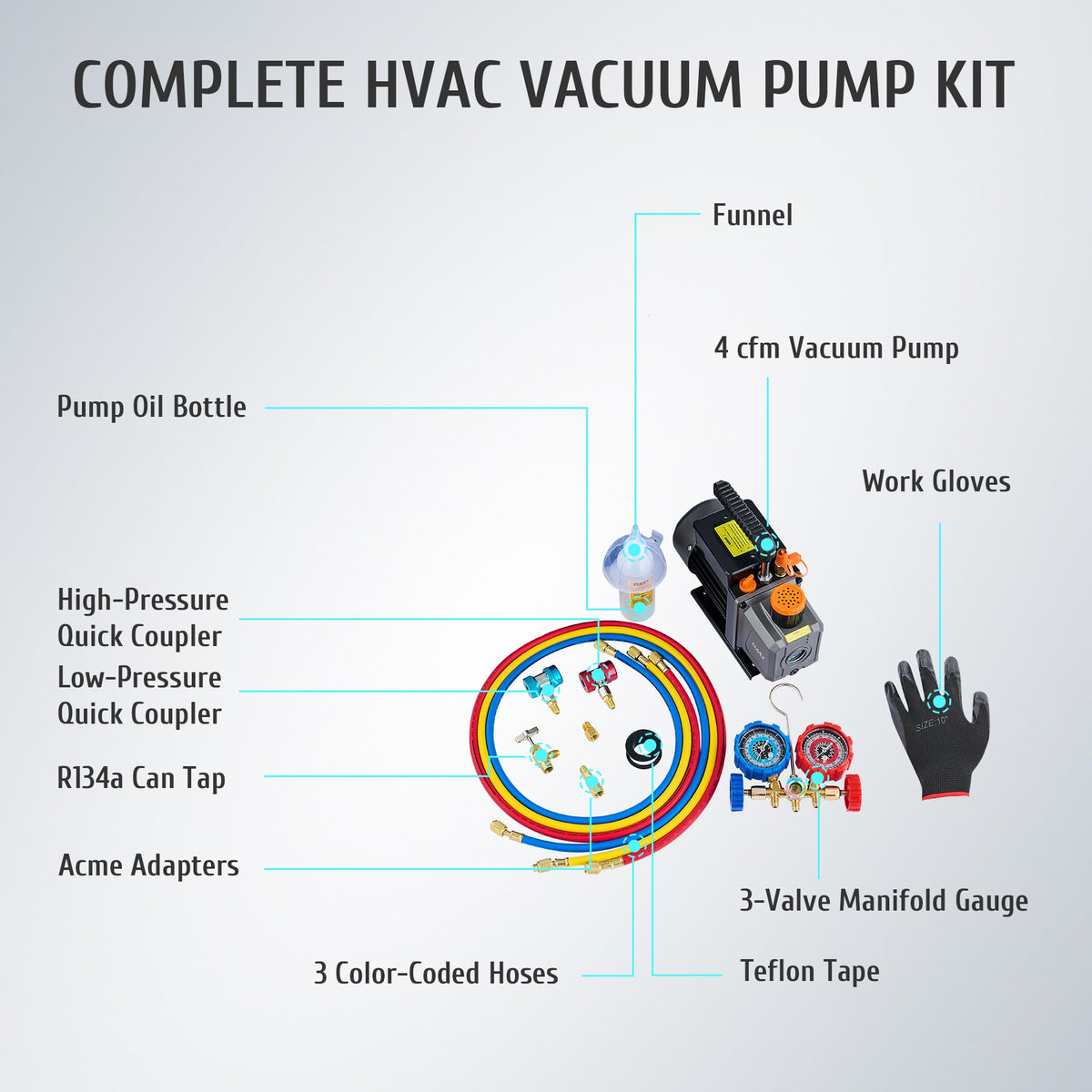 vacuum pump tool set with manifold gauge kit